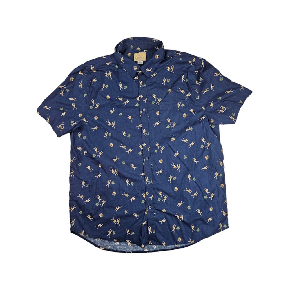 Mens Reindeer Holiday Print Short Sleeve Button Shirt